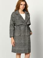 Romwe Lapel Double Breasted Plaid Pockets Long Coat
