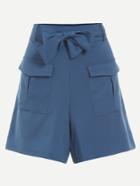 Romwe Blue Self Tie Dual Flap Pocket Shorts