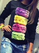 Romwe Long Sleeve Hamburger Print T-shirt