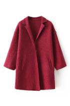 Romwe Faux Woolen Sheer Red Coat