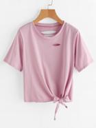 Romwe Knot Side Ripped Tee
