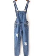 Romwe Strap Ripped Buttons Denim Jumpsuit