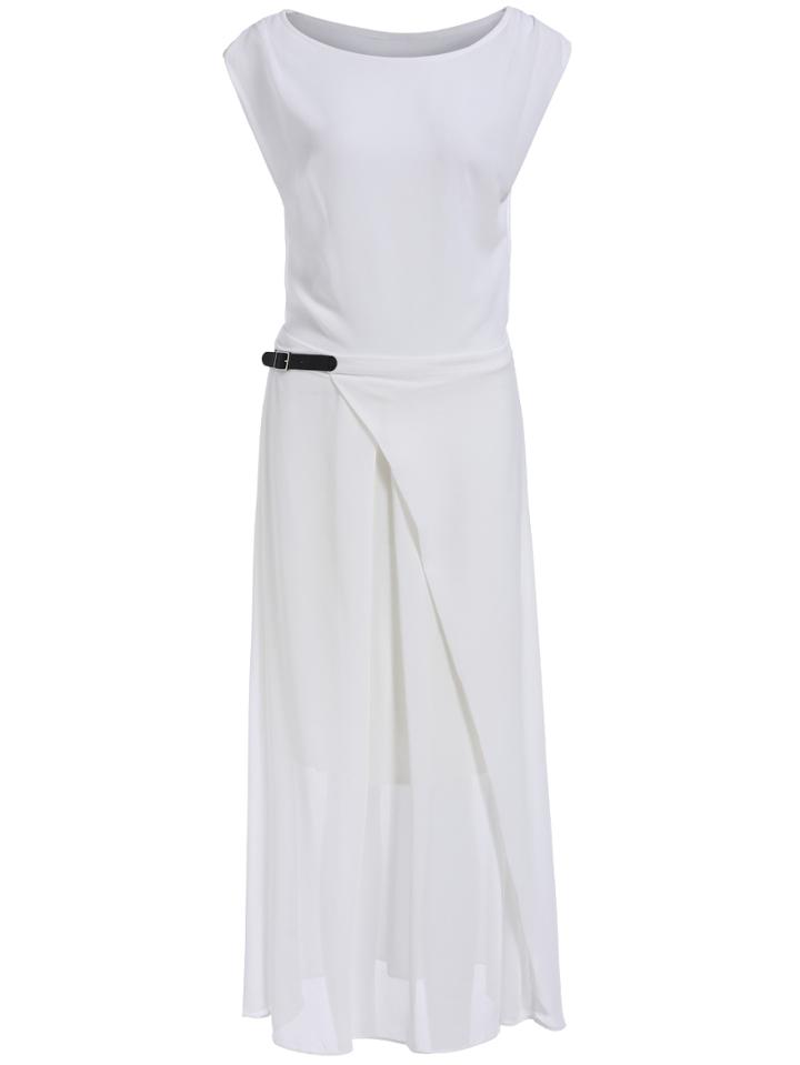 Romwe Round Neck Belt Maxi Dress
