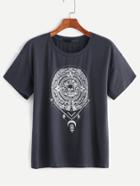 Romwe Grey Printed Short Sleeve T-shirt