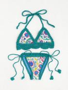 Romwe Calico Print Halter Crochet Bikini Set