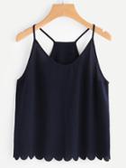 Romwe Scallop Detail Overlap Back Cami Top