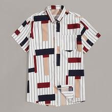Romwe Guys Stripe & Geo Print Pocket Shirt