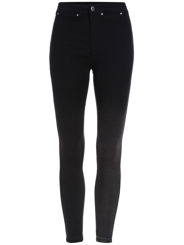 Romwe Button Elastic Black Pant