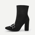 Romwe Buckle & Studded Decor Boots