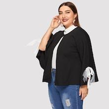 Romwe Plus Bow Detail Split Sleeve Open Placket Coat