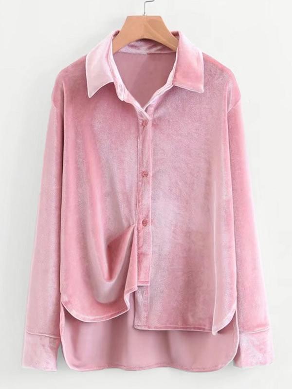 Romwe High Low Velvet Blouse