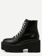 Romwe Black Pu Lace Up Side Zipper Platform Ankle Boots