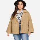 Romwe Plus Solid Double Button Pea Coat