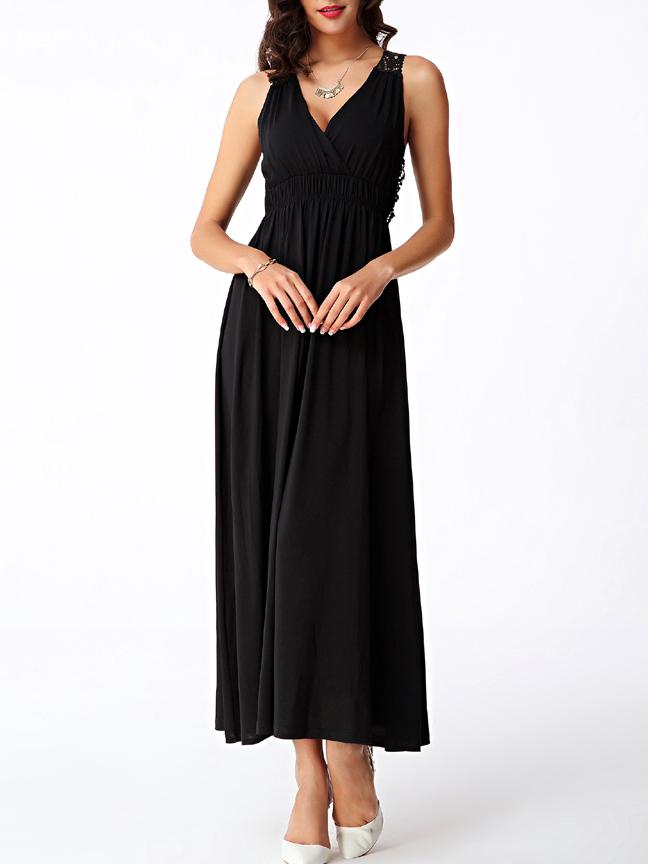 Romwe Deep-v Crochet Back High Waist Dress