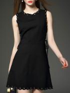 Romwe Black Round Neck Sleeveless Tie Pockets Dress