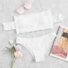 Romwe Off The Shoulder Ripped Knit Bikini Set