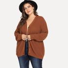 Romwe Plus Button Front Solid Sweater Coat