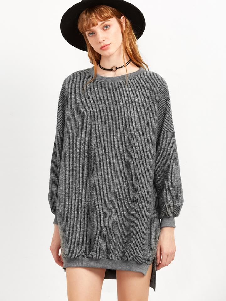 Romwe Grey Split Side High Low Sweatshirt Dress