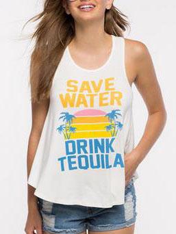 Romwe Graphic Print Racerback Tank Top - White