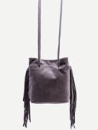 Romwe Grey Faux Suede Fringe Tassel Bucket Bag