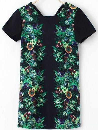 Romwe Short Sleeve Florals Crisscross Back Dress