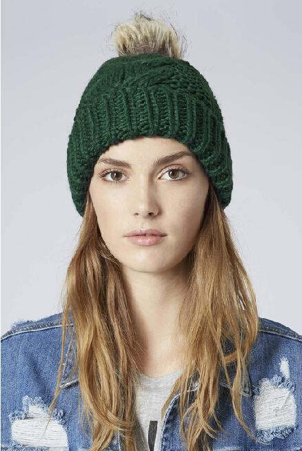 Romwe Fur Ball Top Embellished Beanie--