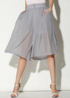 Romwe Grey Buttons Wide Leg Chiffon Crop Pant