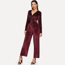 Romwe Frilled Corset Surplice Wrap Jumpsuit