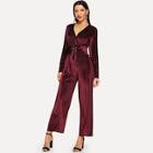 Romwe Frilled Corset Surplice Wrap Jumpsuit