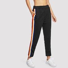 Romwe Colorful Striped Tape Side Pants