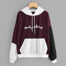 Romwe Plus Contrast Letter Print Hooded Sweatshirt