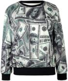 Romwe U.s. Dollar Print Sweatshirt