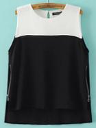 Romwe Color Block Dipped Hem Zipper Side Tank Top
