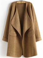 Romwe Khaki Long Sleeve Peplum Trims Casual Coat