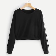 Romwe Zip Detail Crop Sleeve Sweatshirt