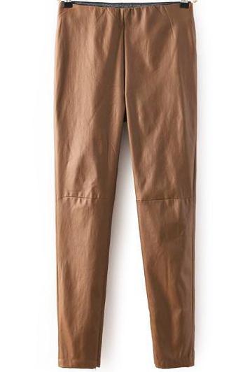 Romwe Khaki Slim Pu Leather Pant