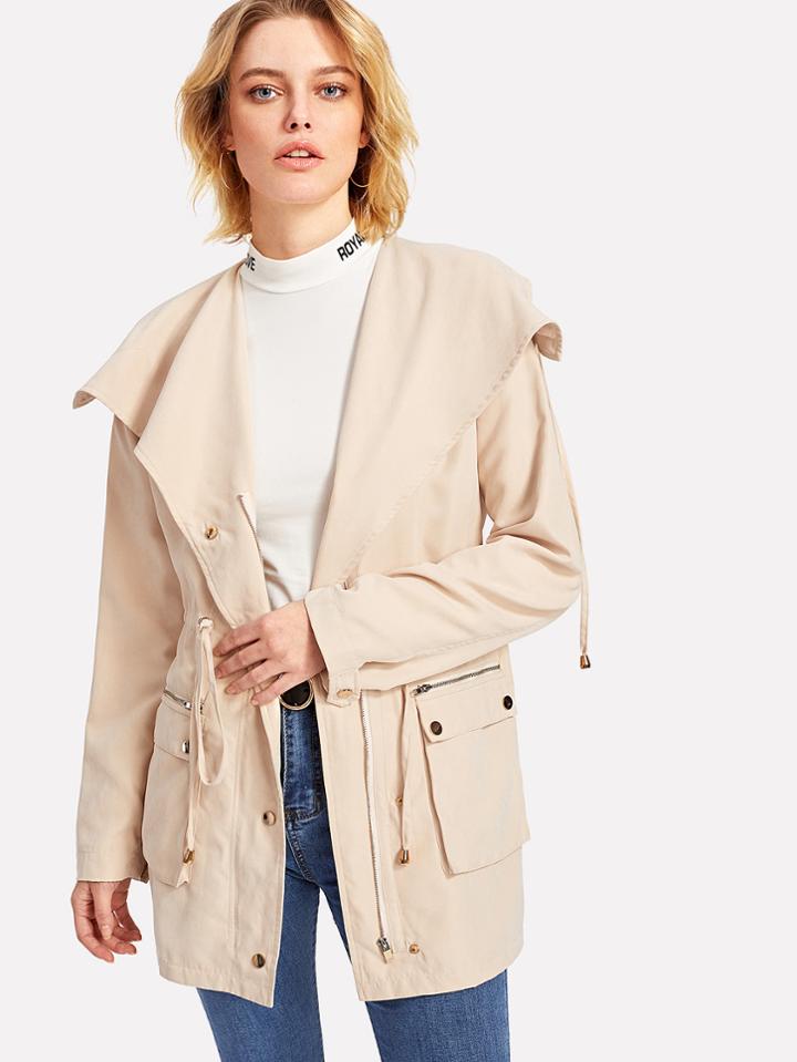 Romwe Exaggerate Drape Collar Drawstring Waist Jacket