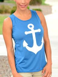 Romwe Anchor Print Blue Tank Top