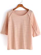 Romwe Round Neck Pink Loose T-shirt