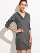 Romwe Dark Grey Hooded Metal Eyelet Dress