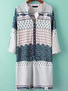 Romwe V Neck Studded Print Shirt Dress