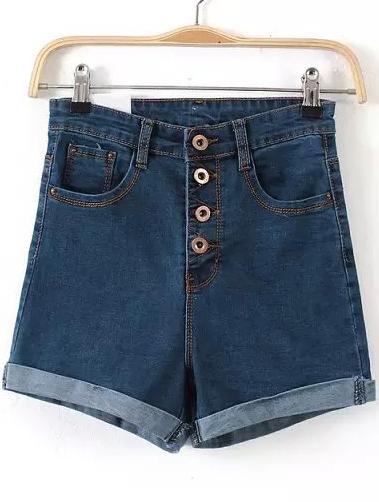 Romwe With Buttons Cuffed Denim Shorts