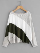 Romwe Cut And Sew Striped Tee
