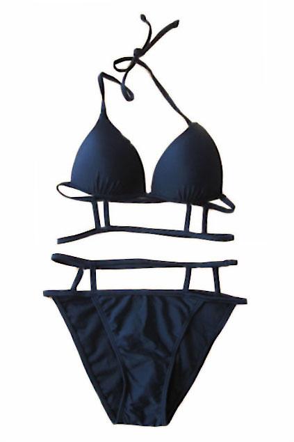 Romwe Slim Strap Sexy Black Bikini