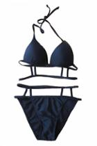 Romwe Slim Strap Sexy Black Bikini