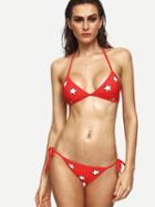 Romwe Red Star Print Side Tie Triangle Bikini Set