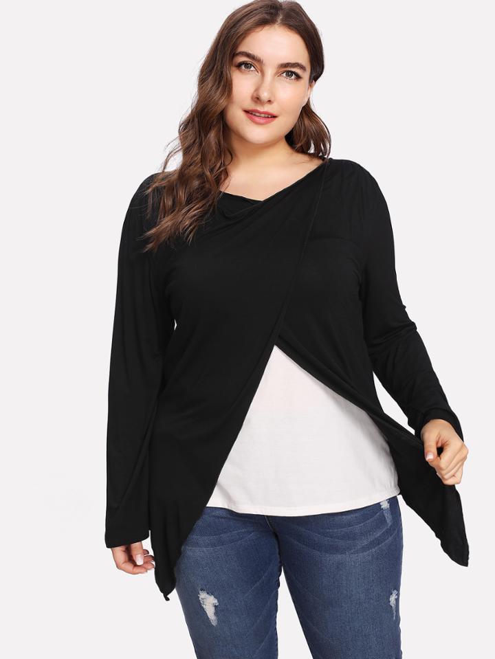 Romwe Two Tone Overlap Longline Tee