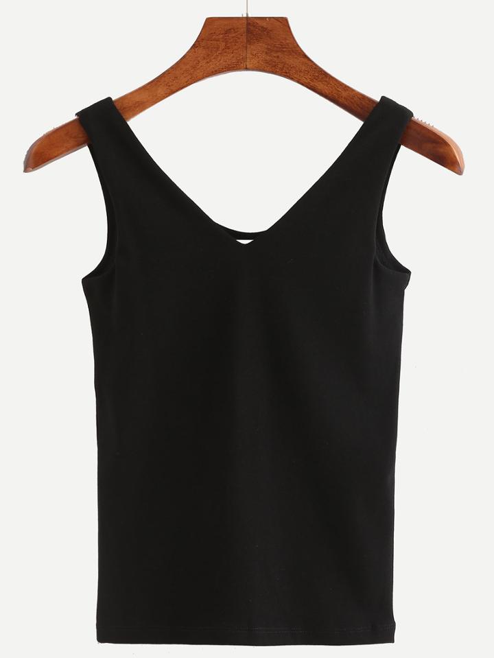 Romwe Double V-neck Tank Top - Black
