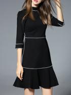 Romwe Black Collar Frill Shift Dress