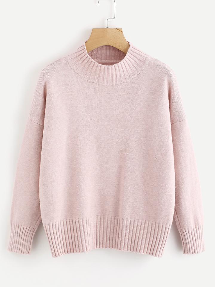 Romwe Drop Shoulder Ribbed Trim Knit Sweater